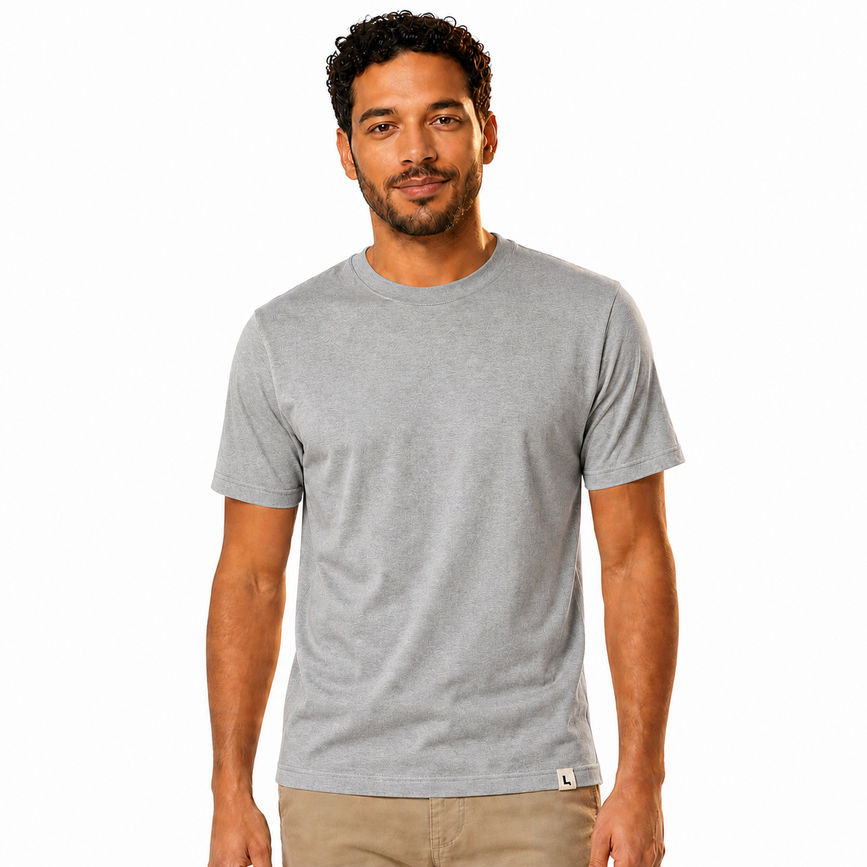 The Signature Tee in Gray — worn by model